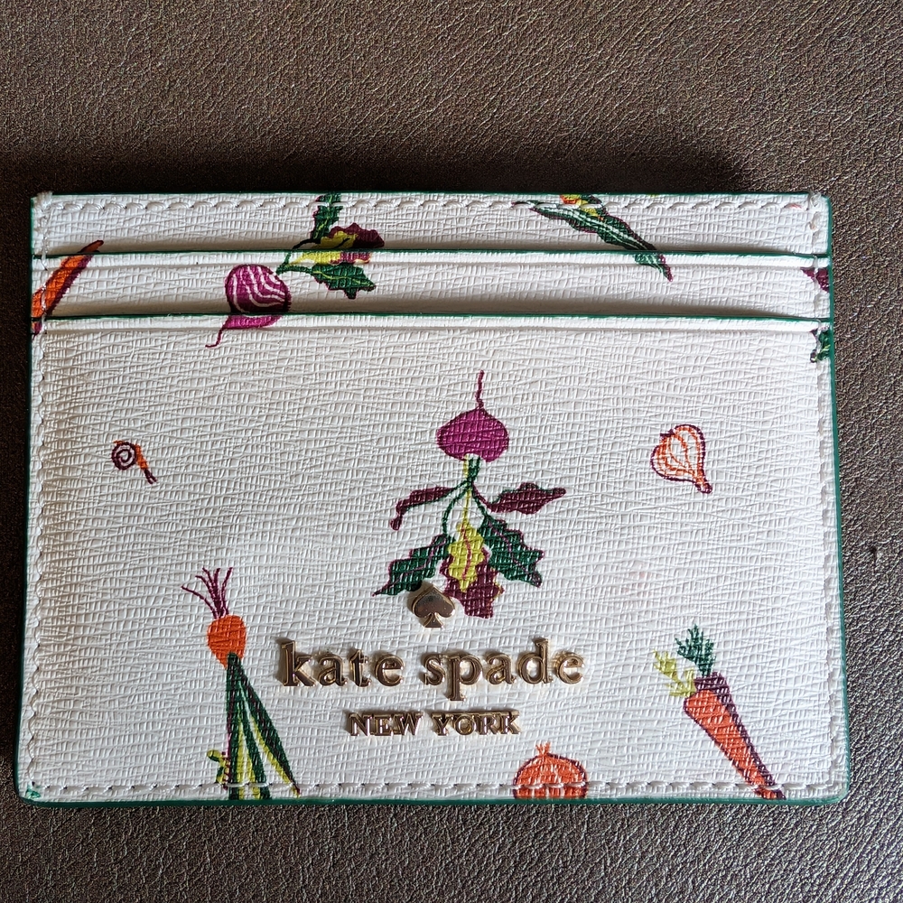 Kate Spade White Card Holder with Vegetable Print